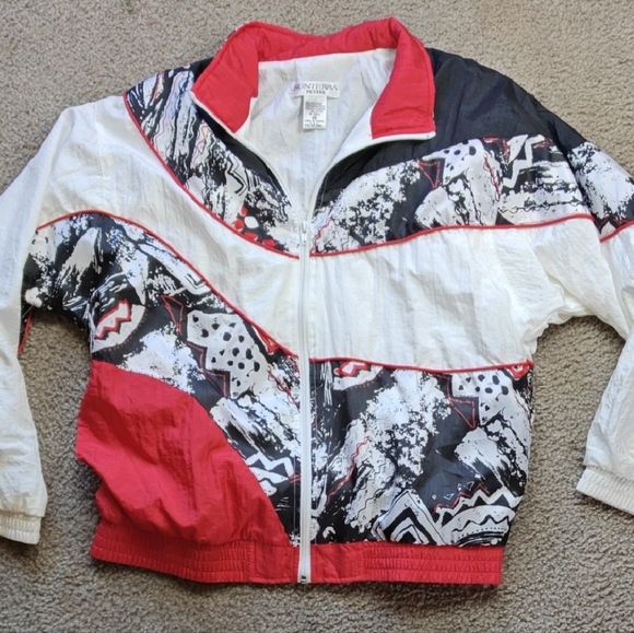 Women's Vintage 90's Windbreaker- Red, Black, and White Size PM - Picture 1 of 10